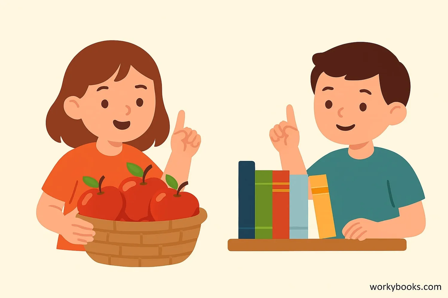 Children adding apples and books