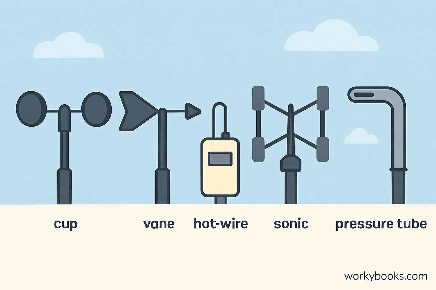 Collage showing different types of anemometers