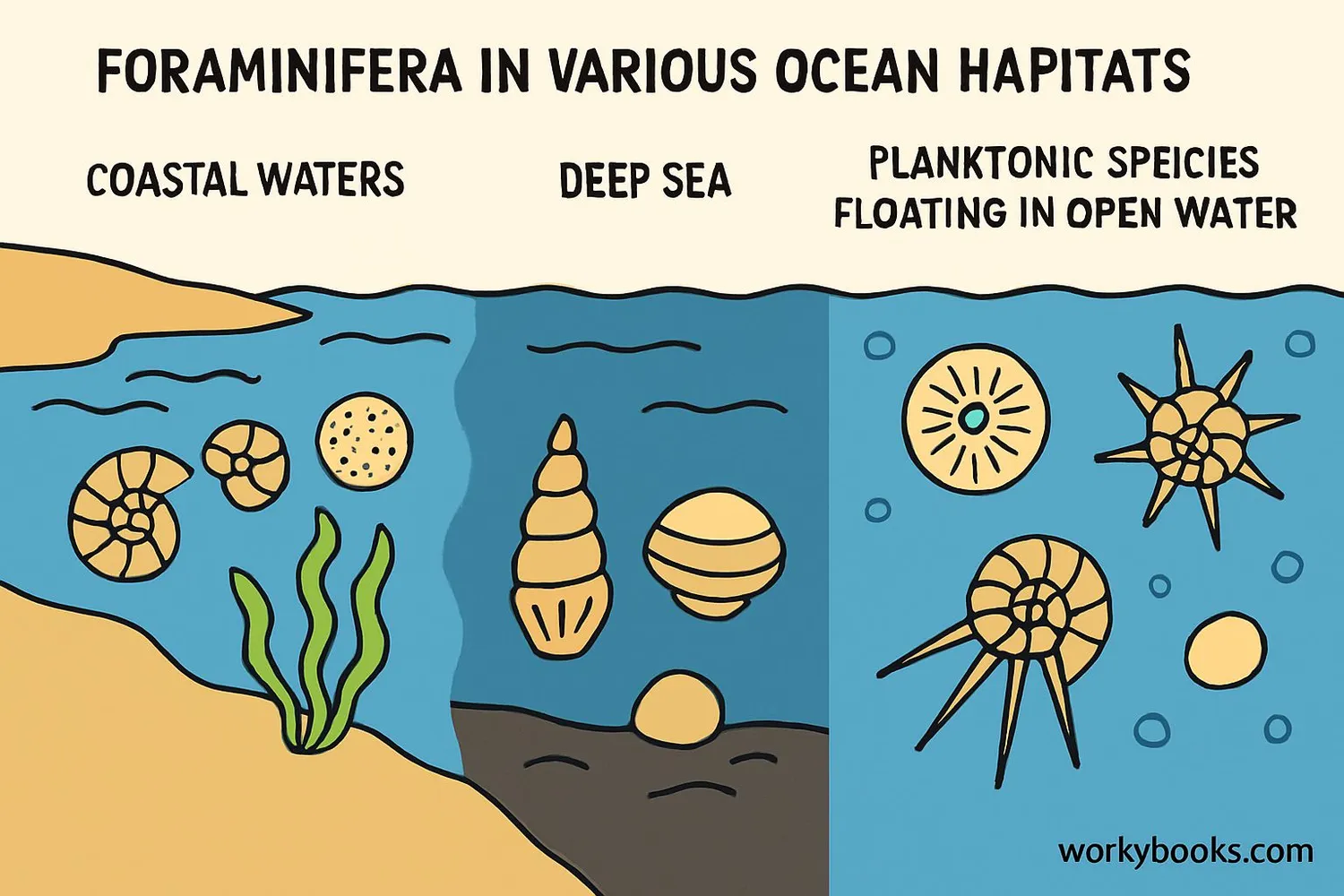 Foraminifera in ocean environments with different habitats