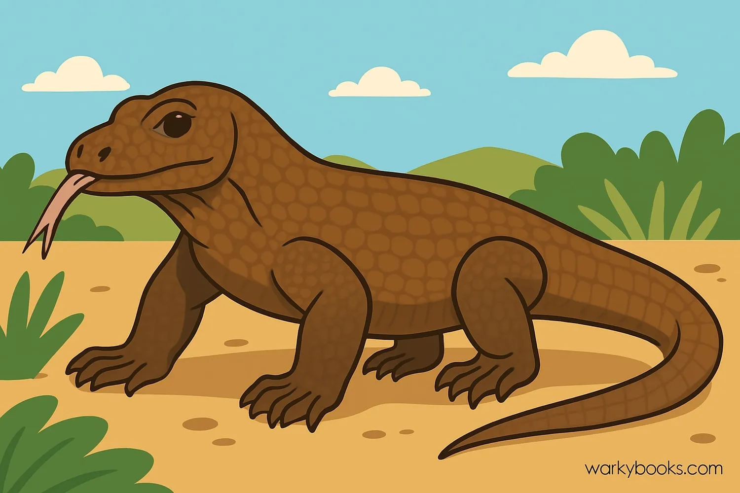 Visual representation of a Komodo dragon in its natural habitat