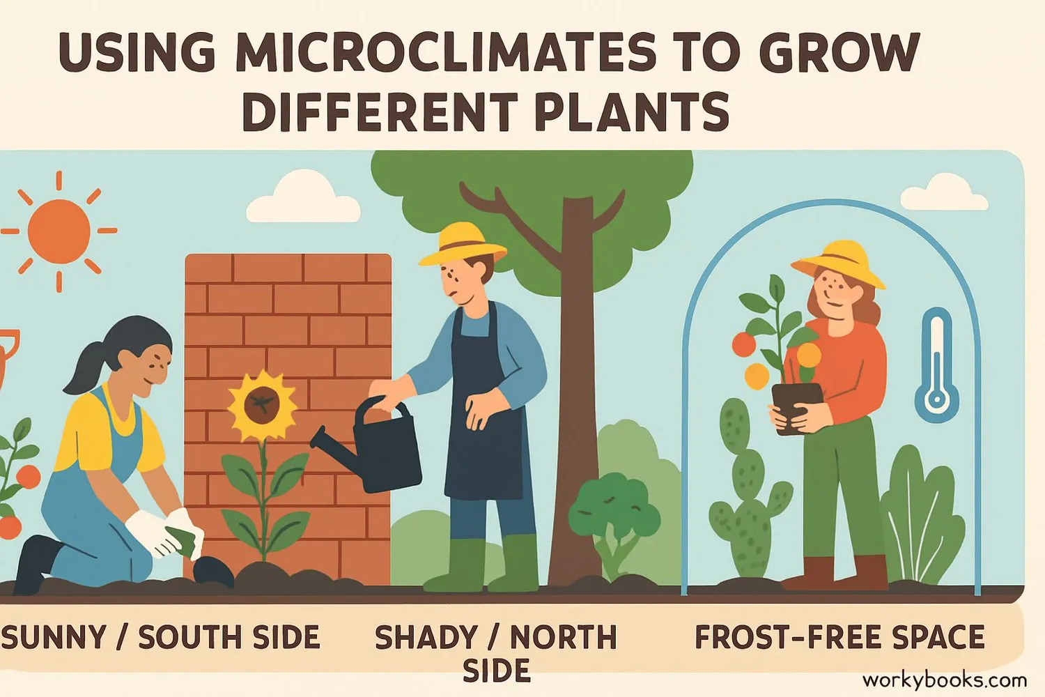 Illustration showing how gardeners use microclimates