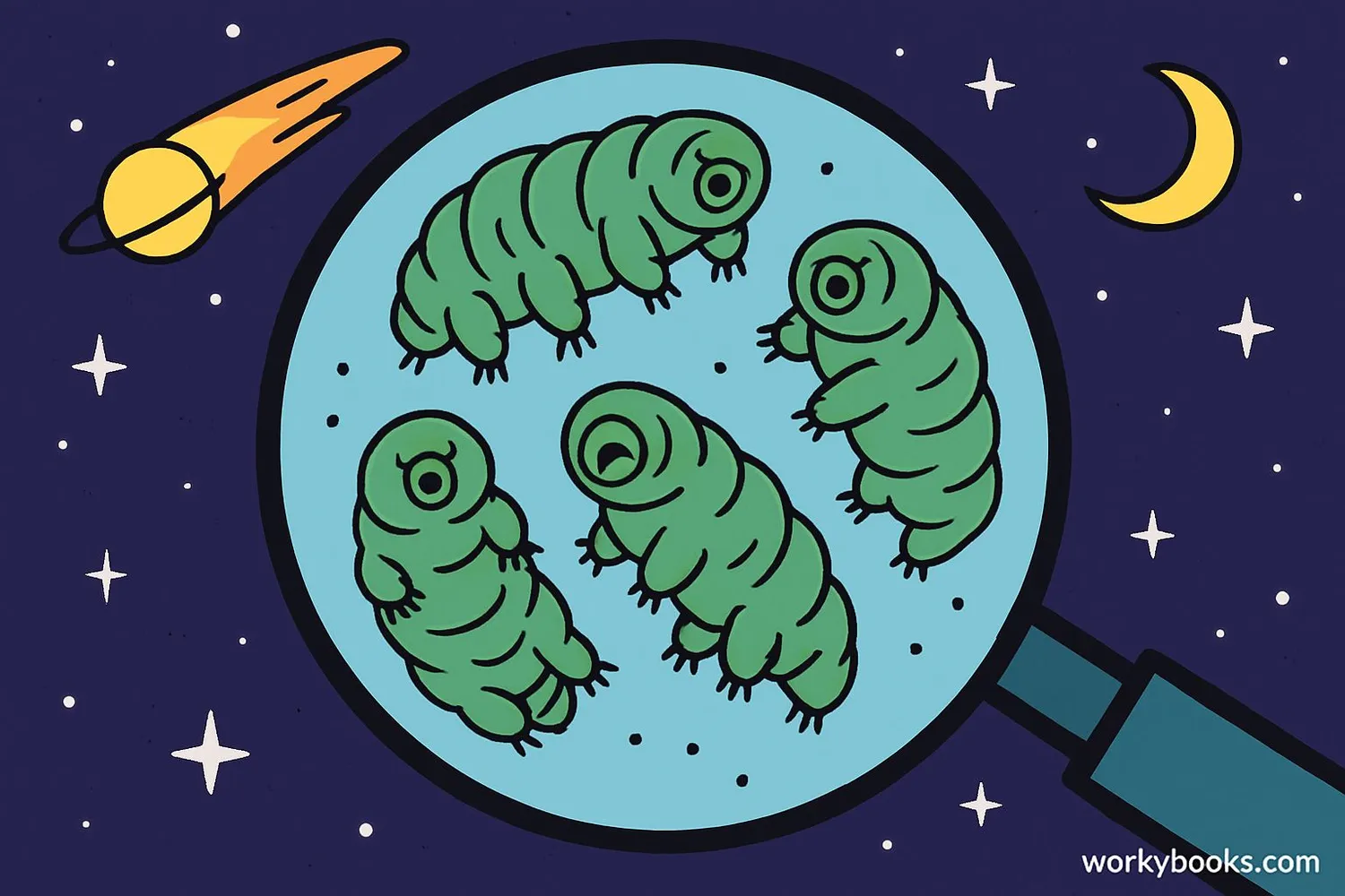 Microscopic view of tardigrades with space background