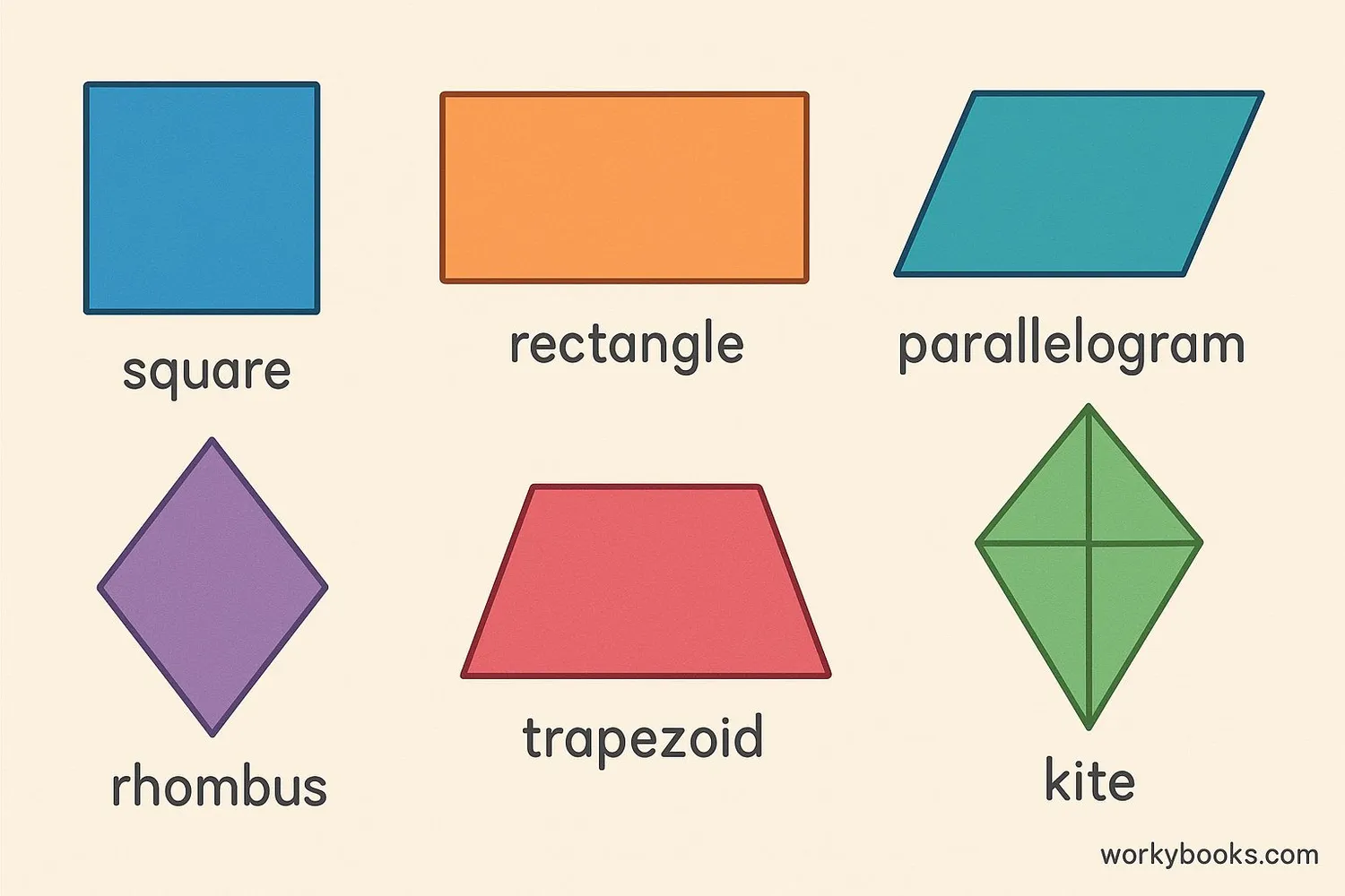Different types of quadrilaterals with their names