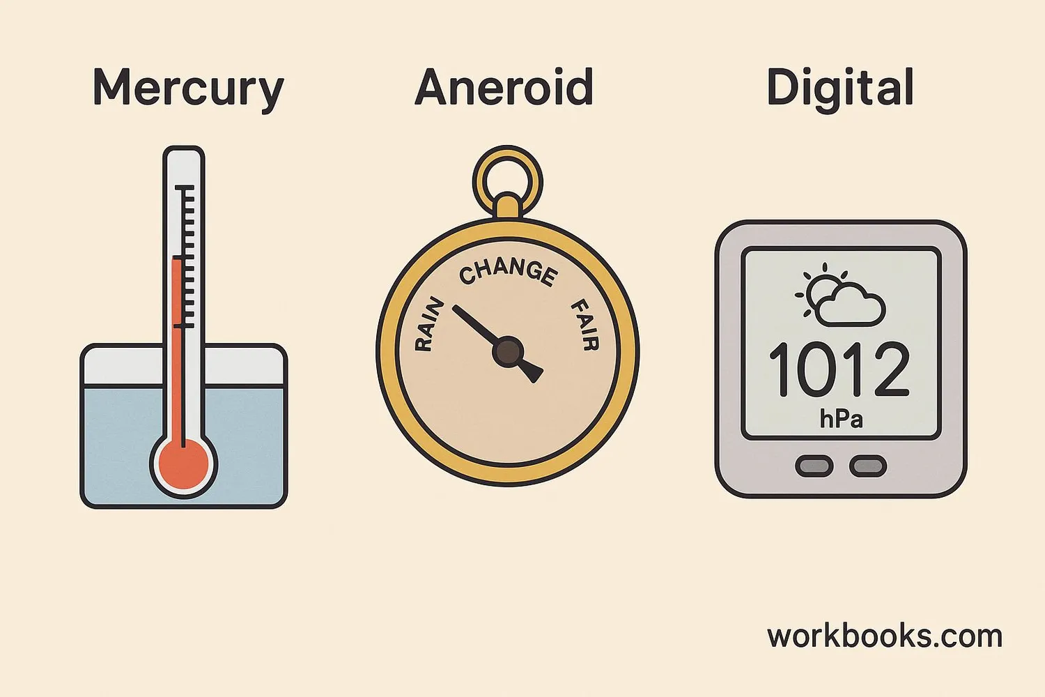 Different types of barometers used for weather measurement