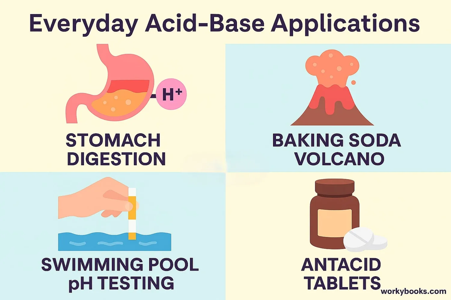Collage showing real-world applications of acid-base chemistry