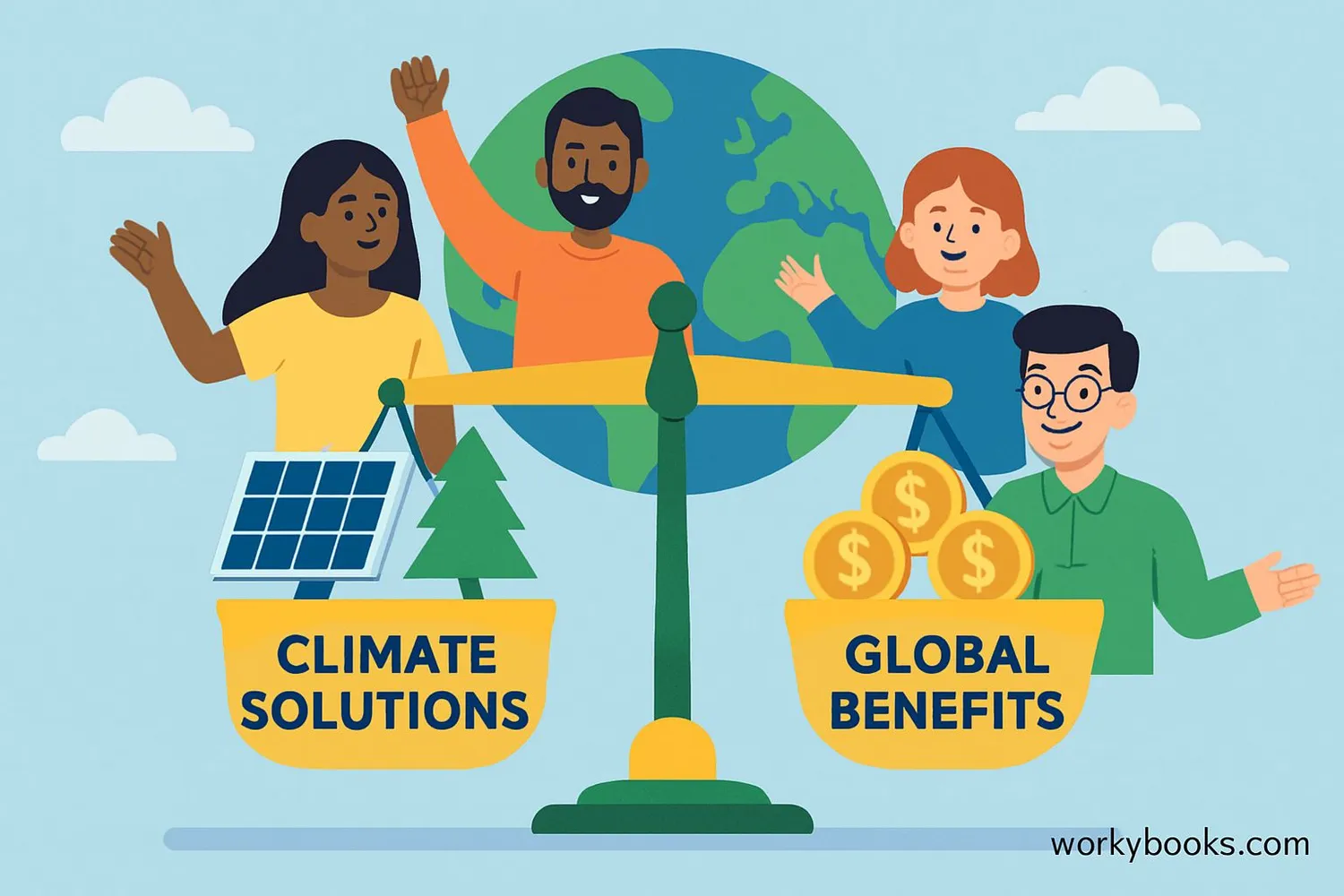 Illustration showing the benefits of fair climate action