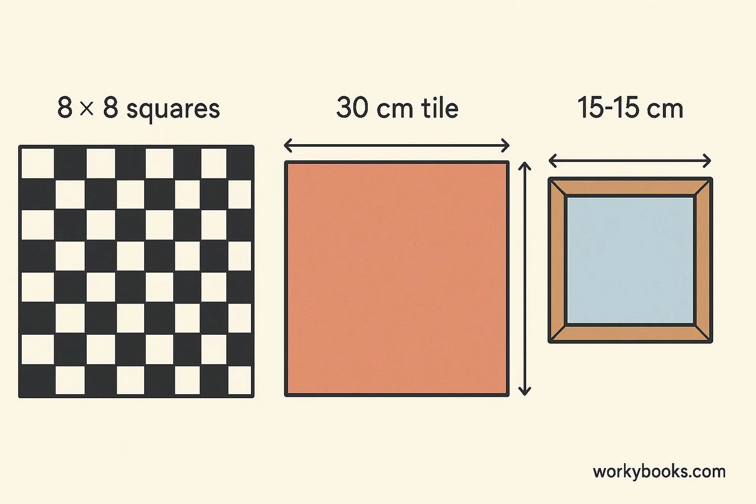 Everyday square-shaped objects with measurements