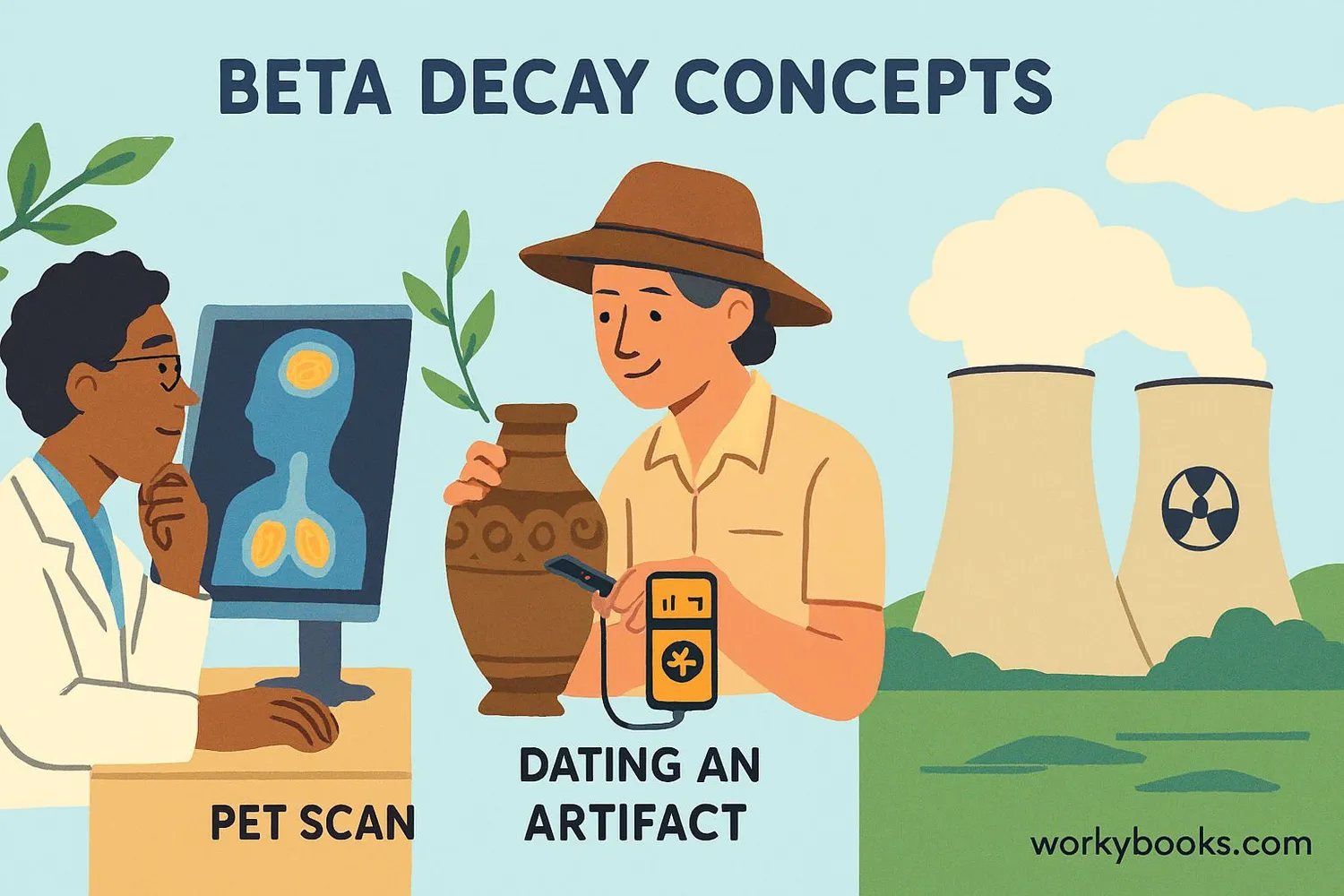 Illustration showing applications of beta decay
