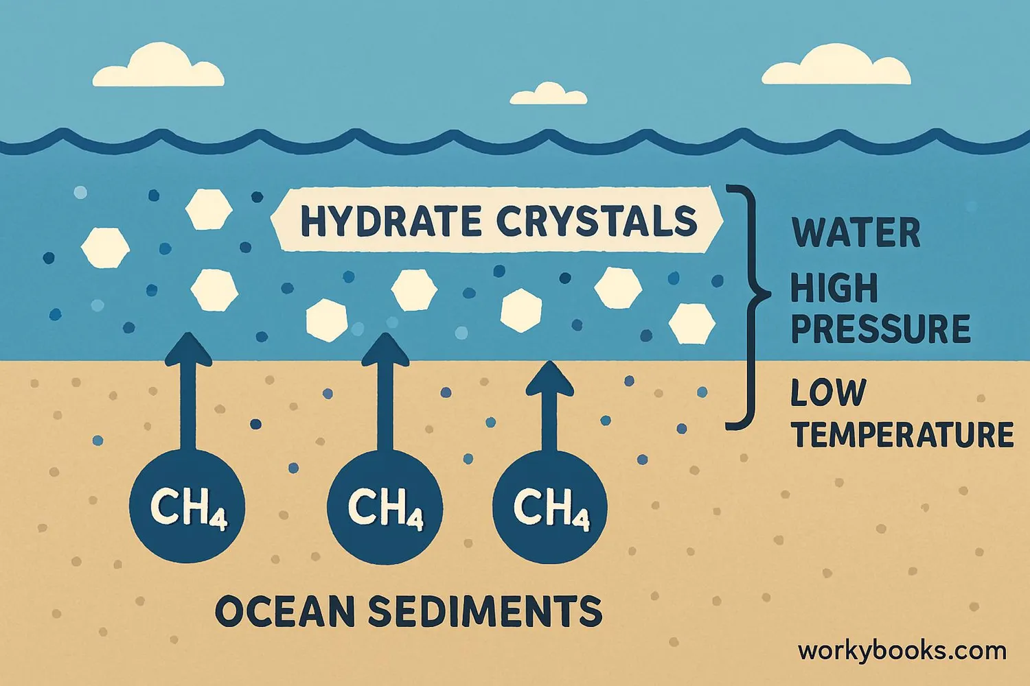 Formation process of methane hydrates on the ocean floor