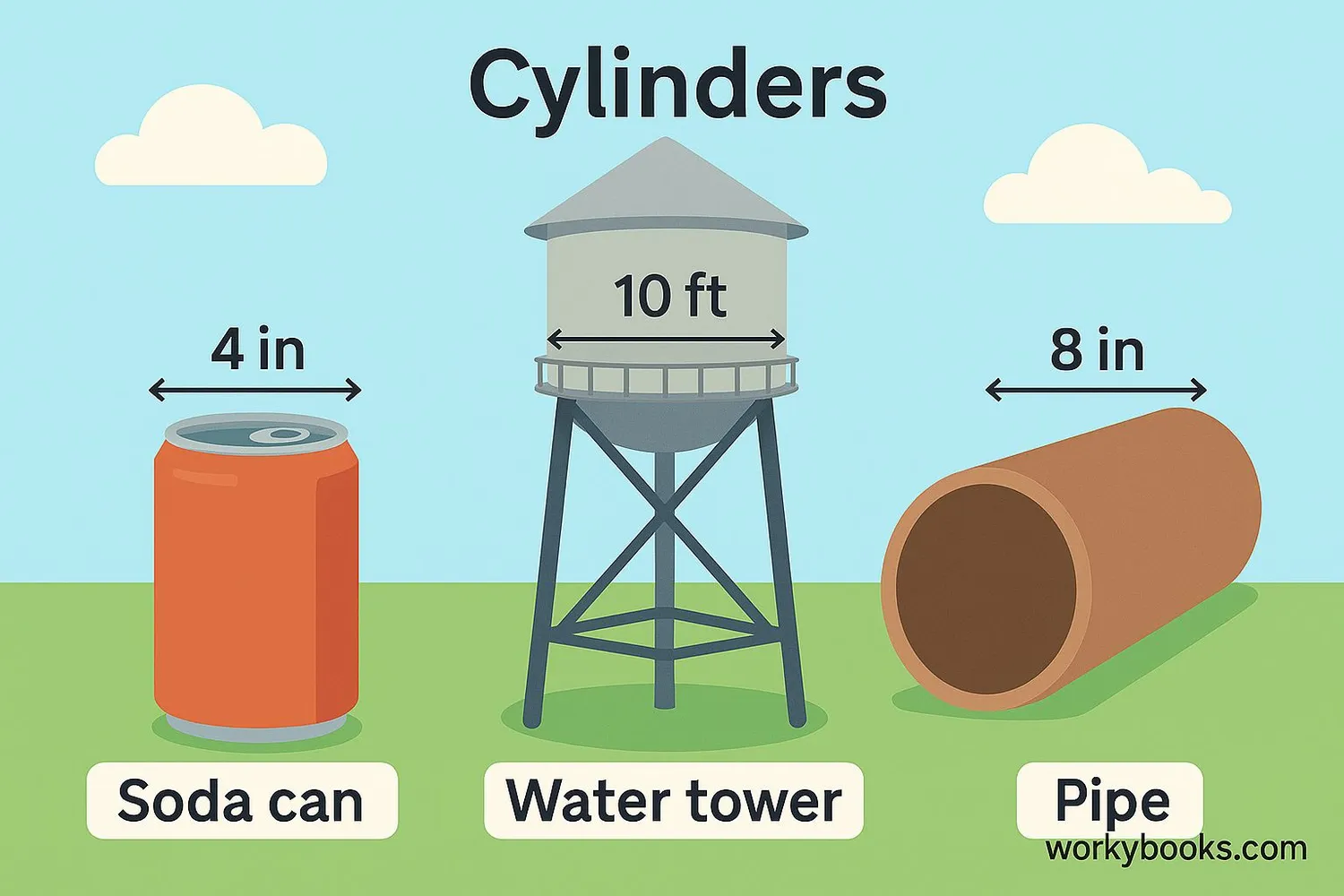 Various cylindrical objects with measurements