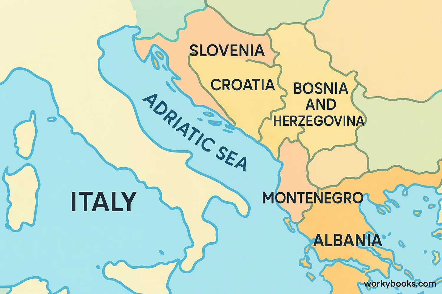 Map showing the Adriatic Sea bordered by Italy, Croatia, and other Balkan countries