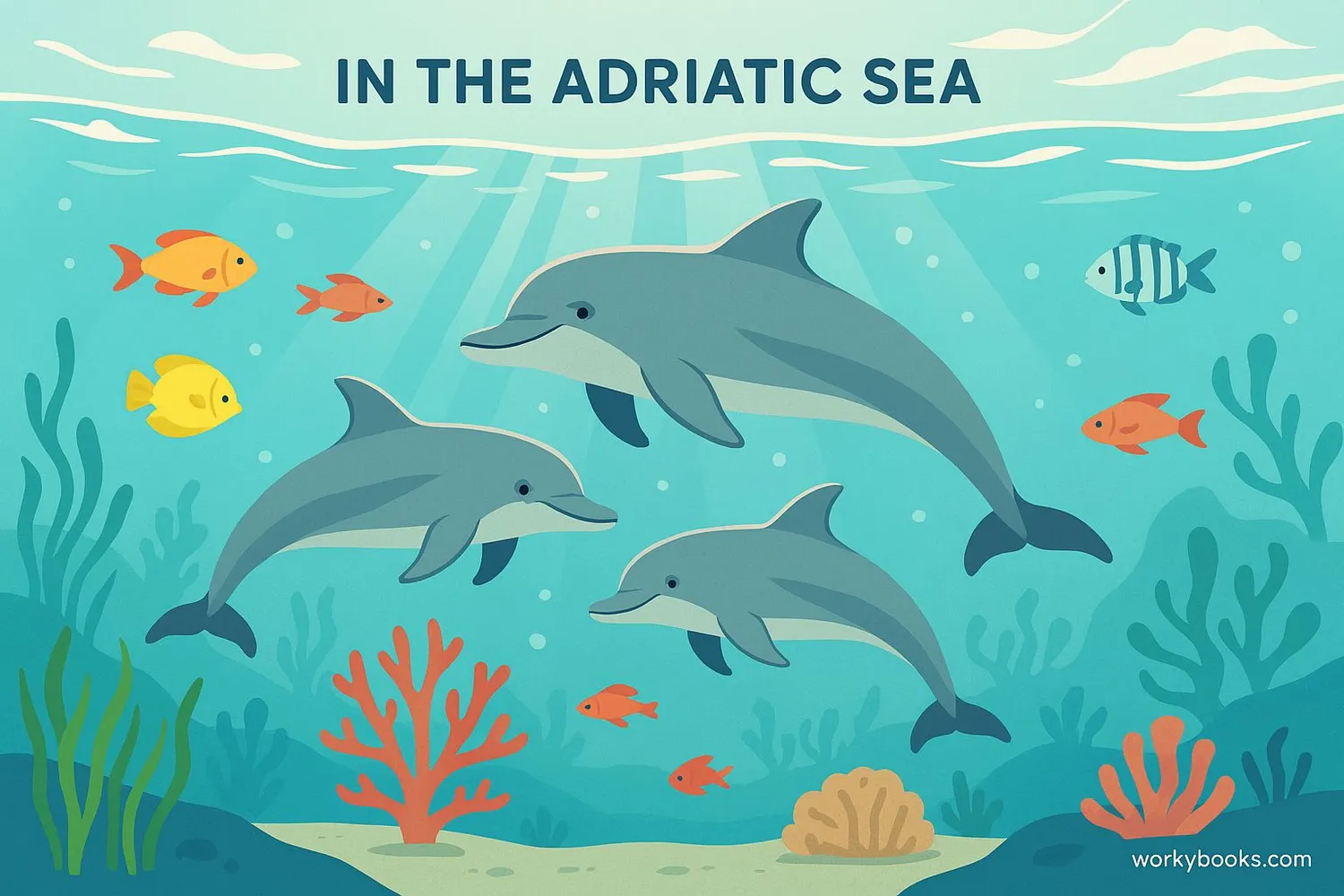 Underwater scene showing diverse marine life in the Adriatic Sea