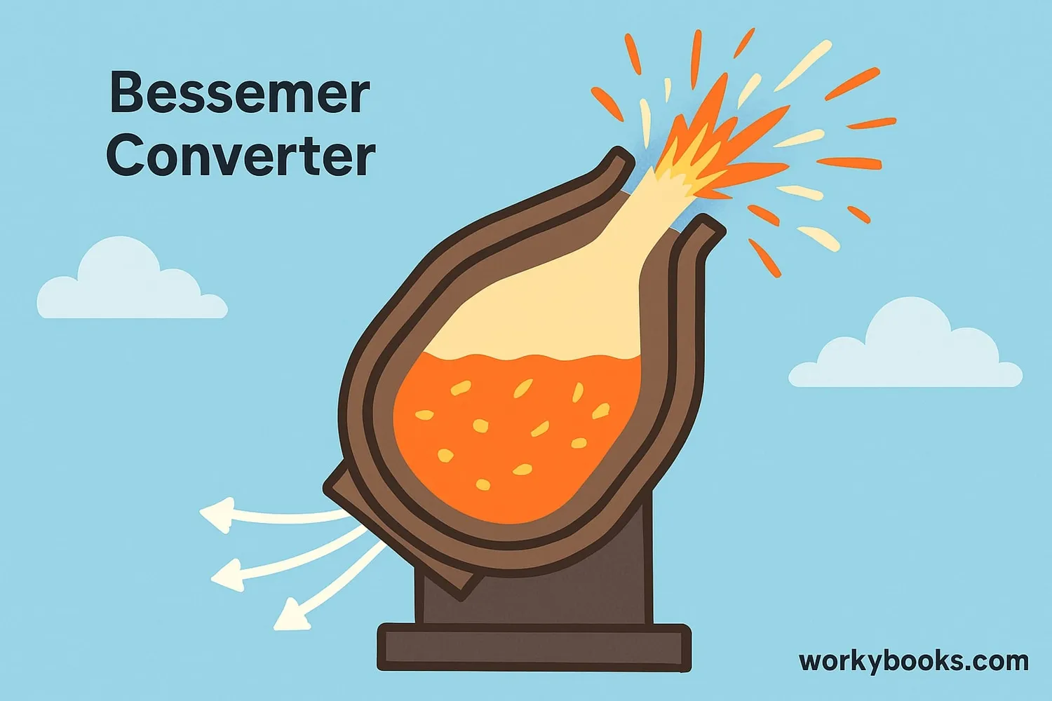 Diagram of a Bessemer converter showing molten iron inside