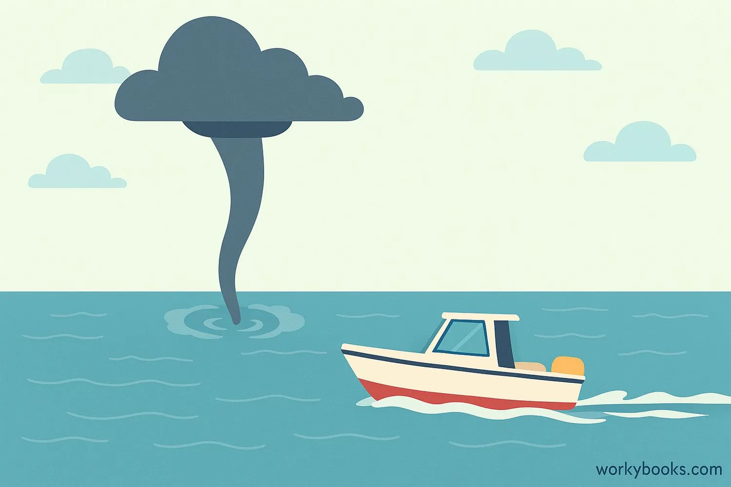 Illustration showing boat safety around waterspouts