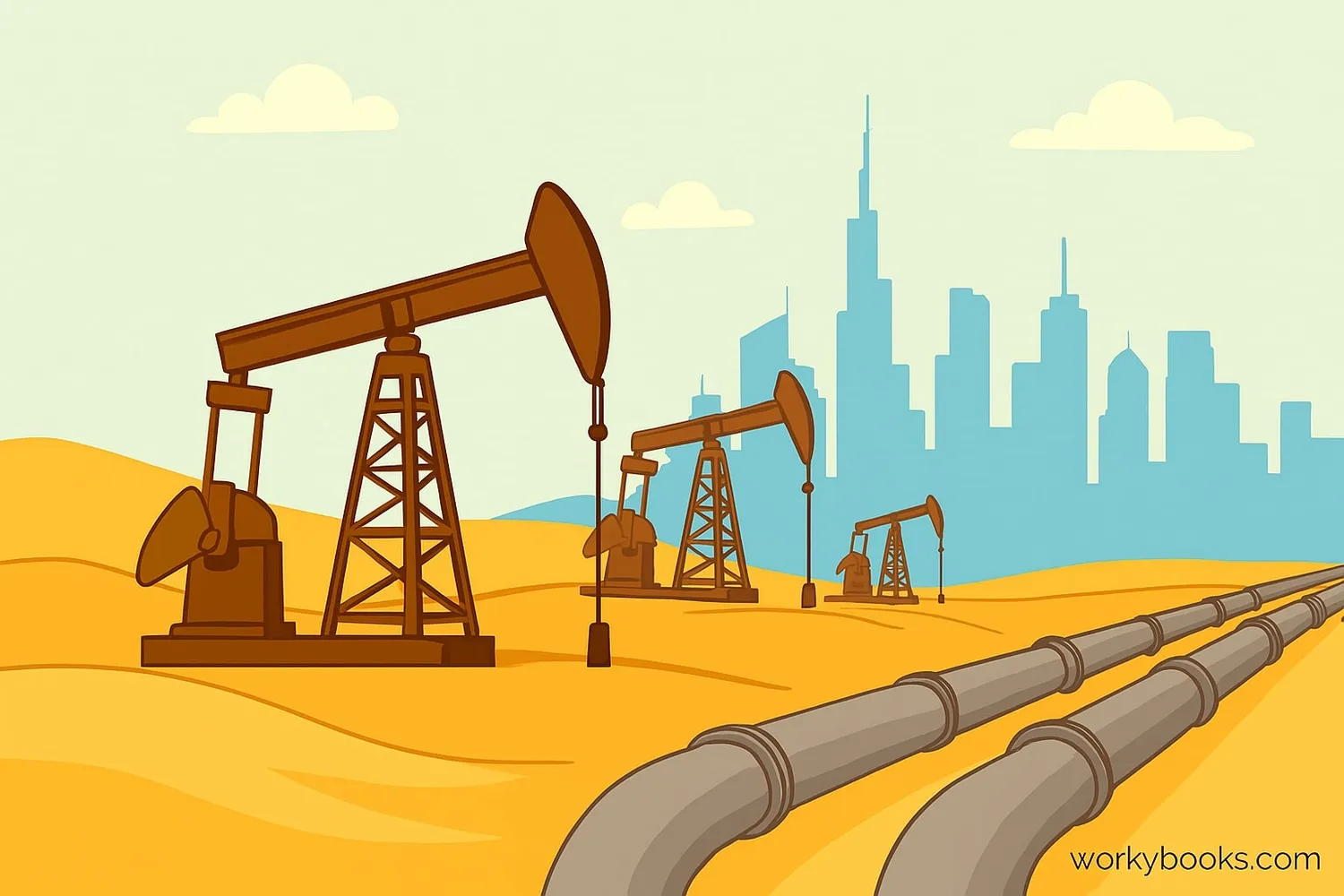 Oil production facilities in desert landscape