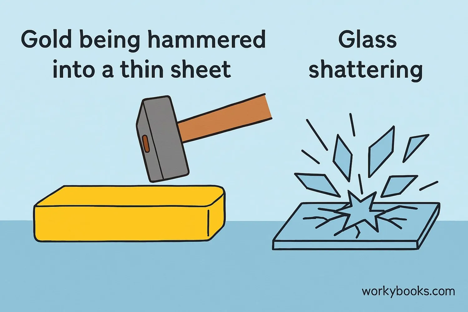 Malleable gold being hammered into thin sheet