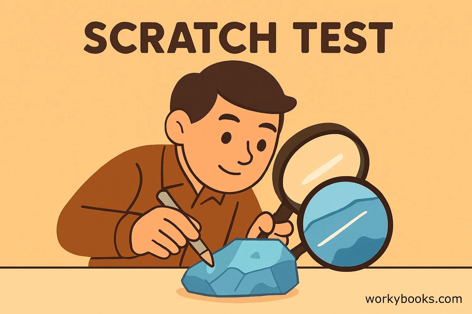 Illustration showing a geologist performing a scratch test