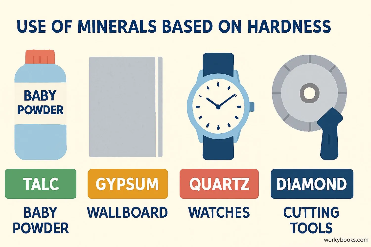Infographic showing practical uses of minerals