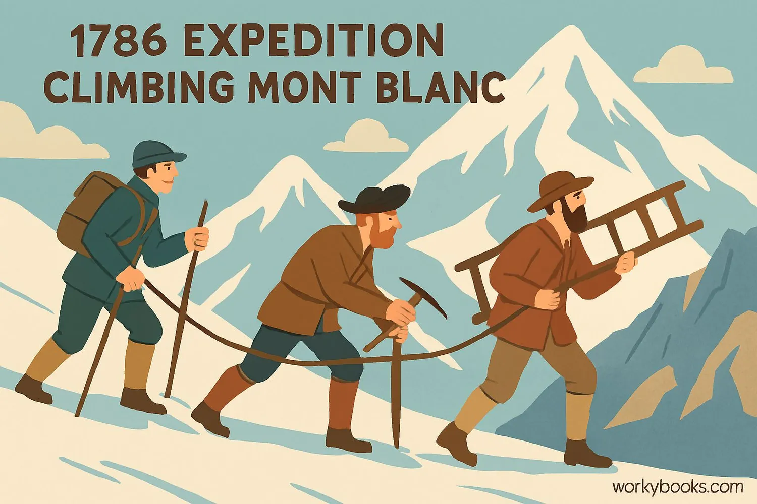 Historical illustration of the first ascent of Mont Blanc in 1786
