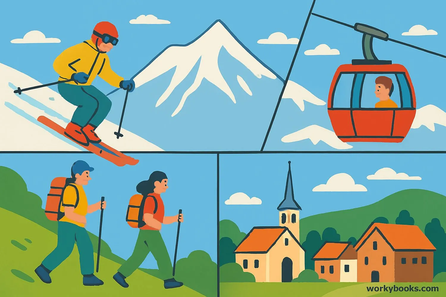 Tourists enjoying activities around Mont Blanc in different seasons