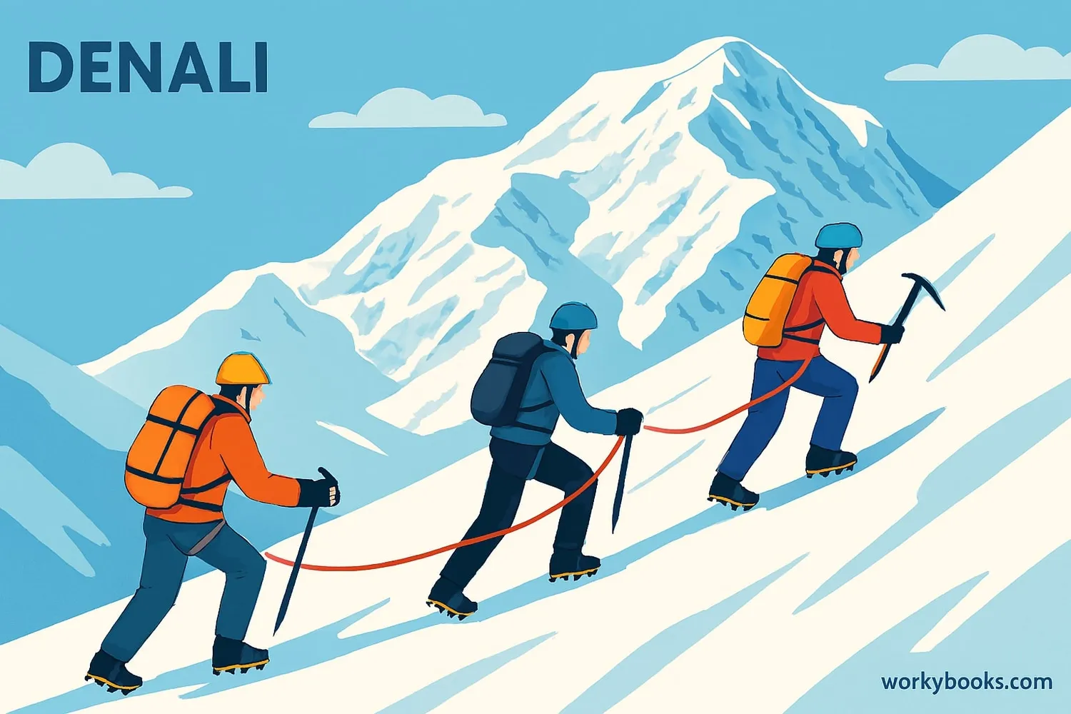 Climbers ascending Denali's slopes
