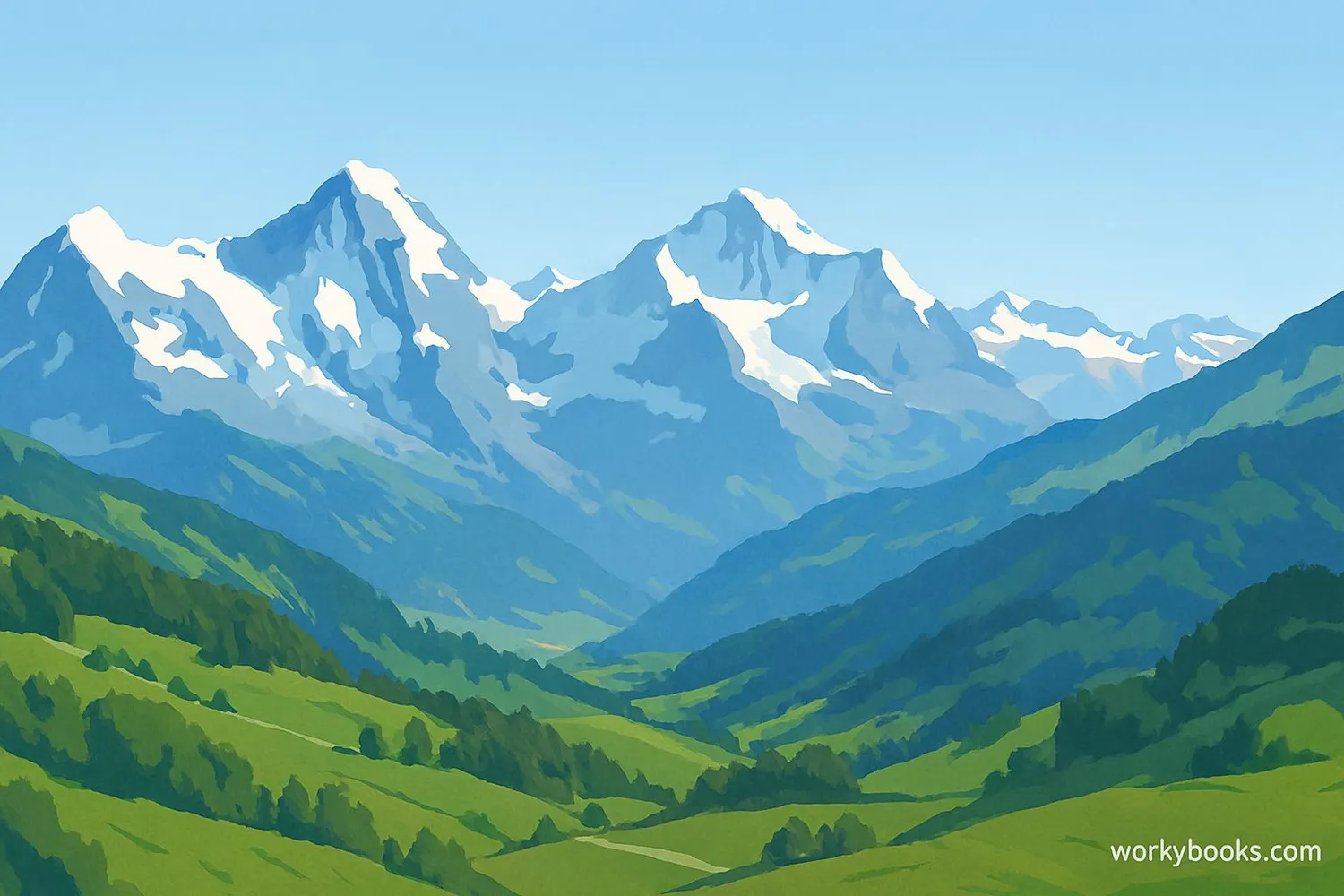 Panoramic view of the Swiss Alps with snow-capped peaks