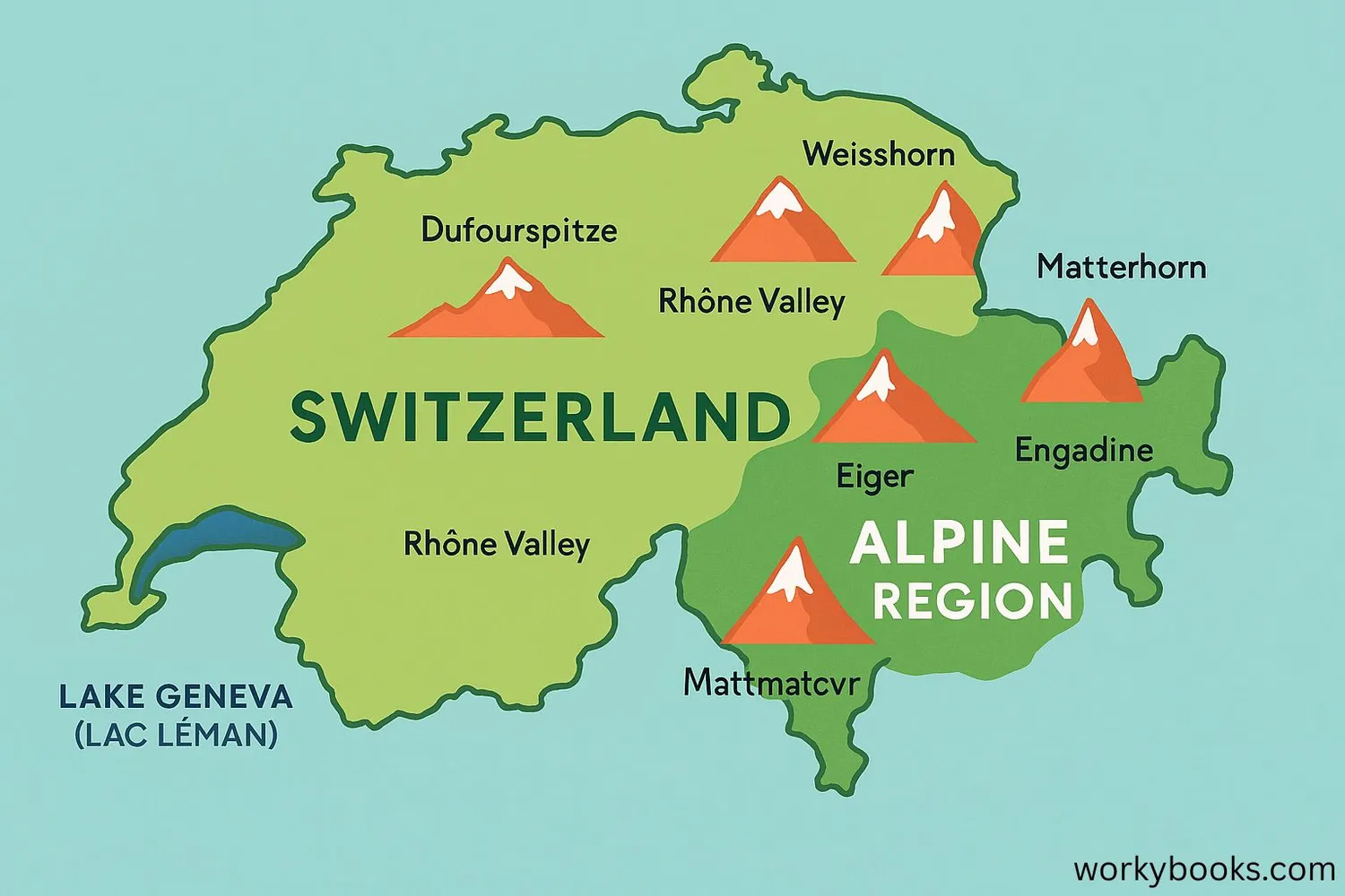 Map of Switzerland showing the Alpine region and major mountain peaks