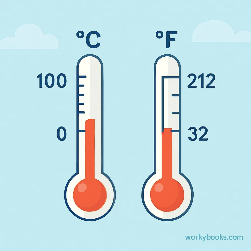 Visual comparison of Celsius and Fahrenheit thermometers