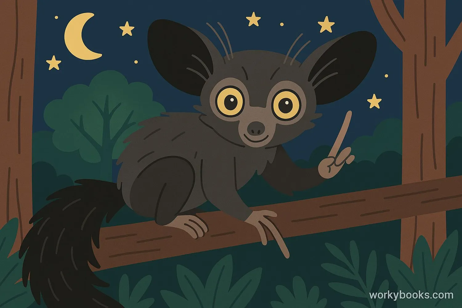 Illustration of an aye-aye showing its unique features