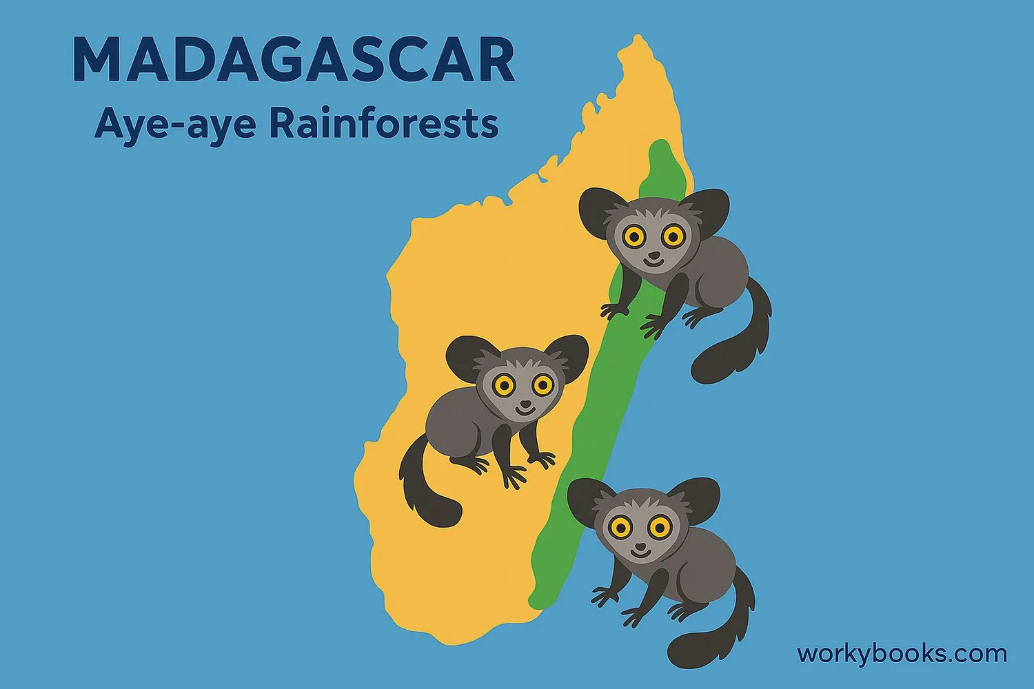 Map showing Madagascar with rainforest areas highlighted