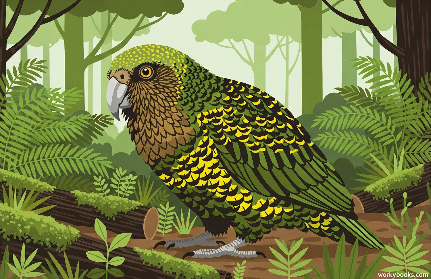 Visual representation of a Kakapo in its natural habitat