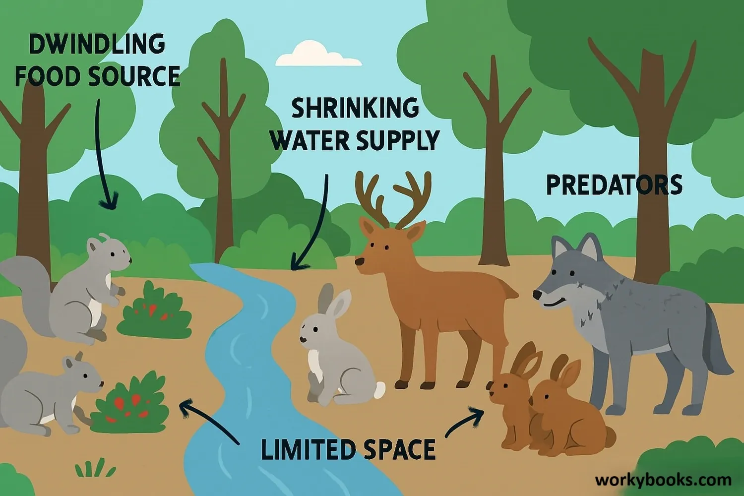 Illustration showing how different factors limit population growth