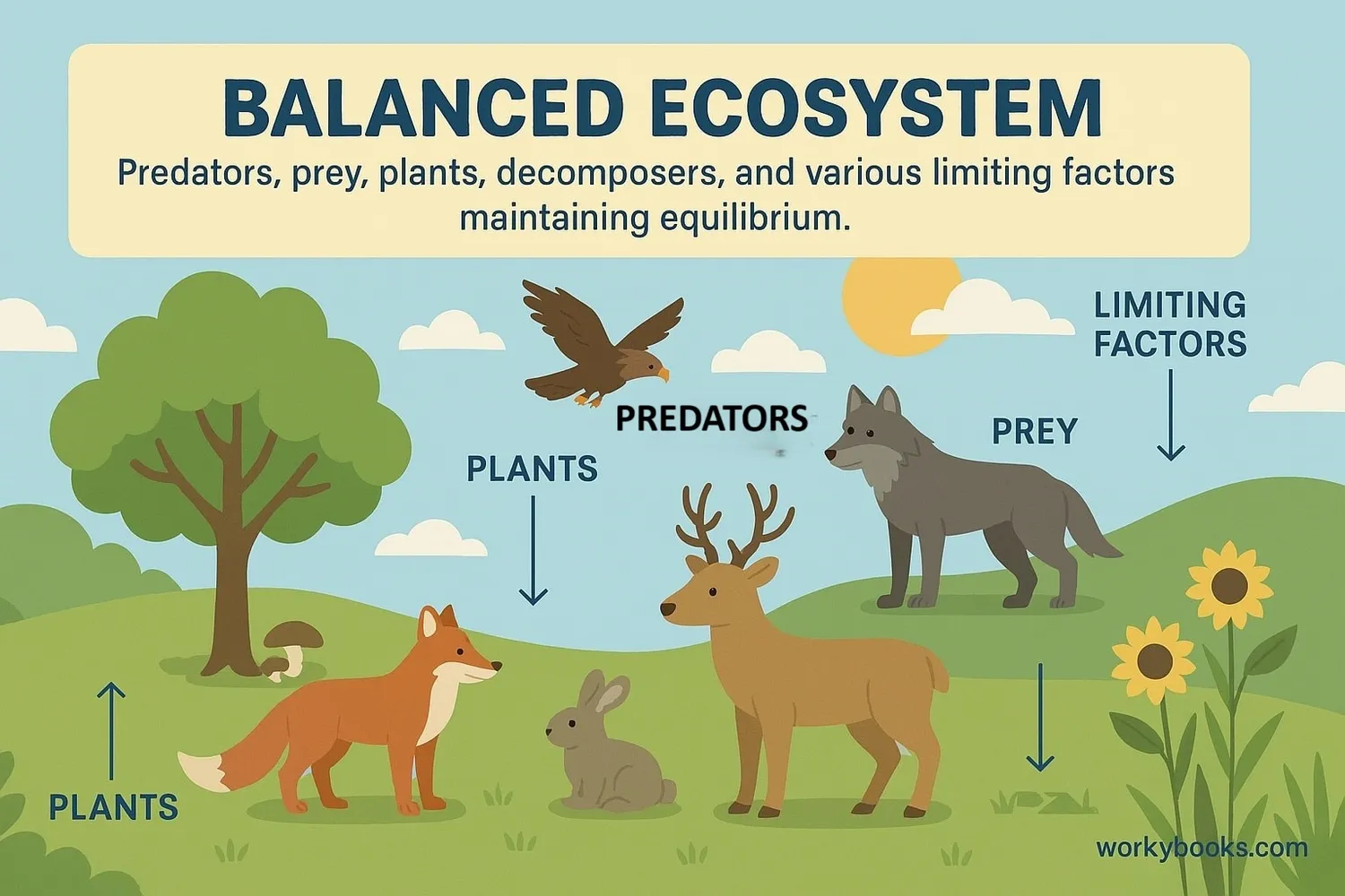 A balanced ecosystem maintained by limiting factors