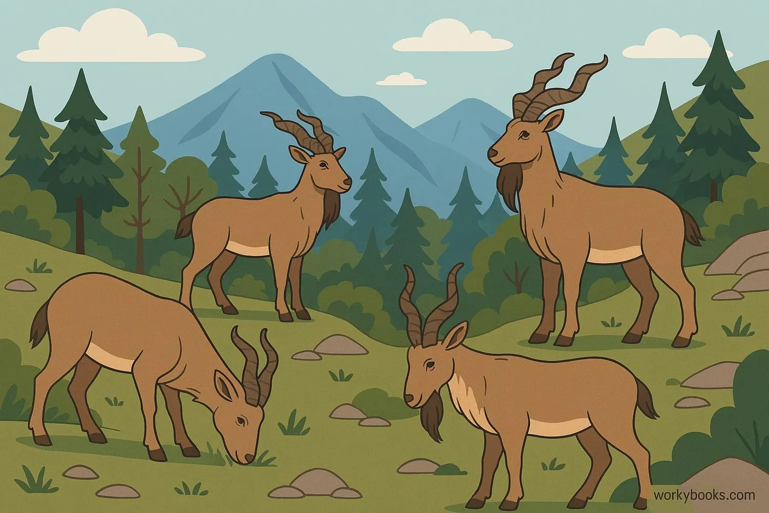 Markhors in their natural mountain habitat
