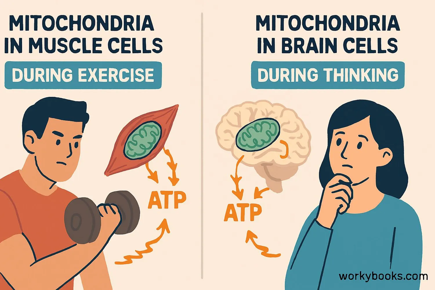 Illustration showing the connection between mitochondria and human health