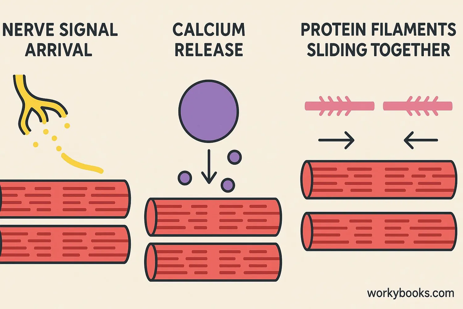 Animation showing muscle contraction at the cellular level