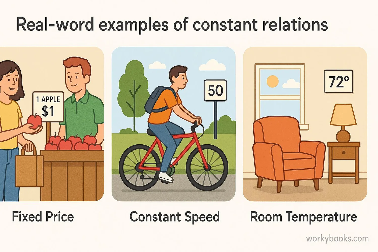 Real-world examples: fixed price, constant speed, room temperature