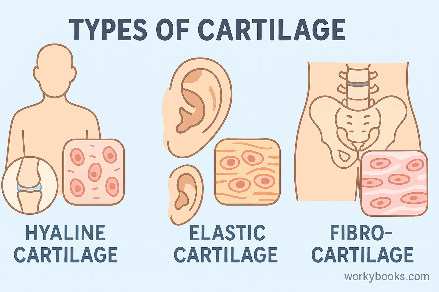 The three main types of cartilage in the human body