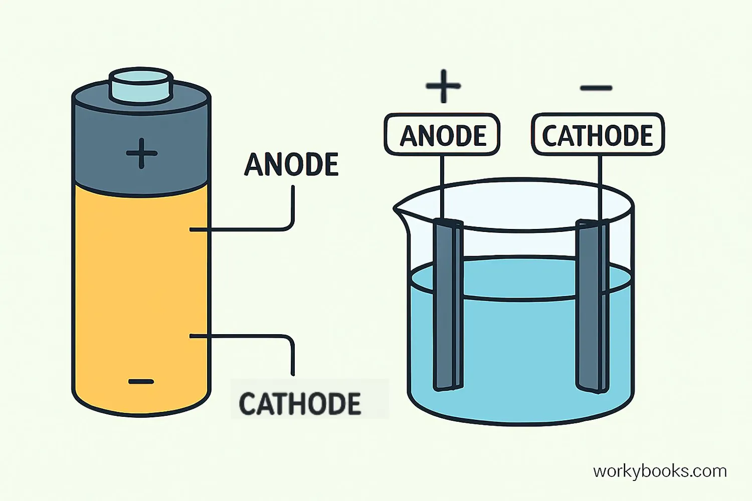Diagram comparing anode and cathode in different devices