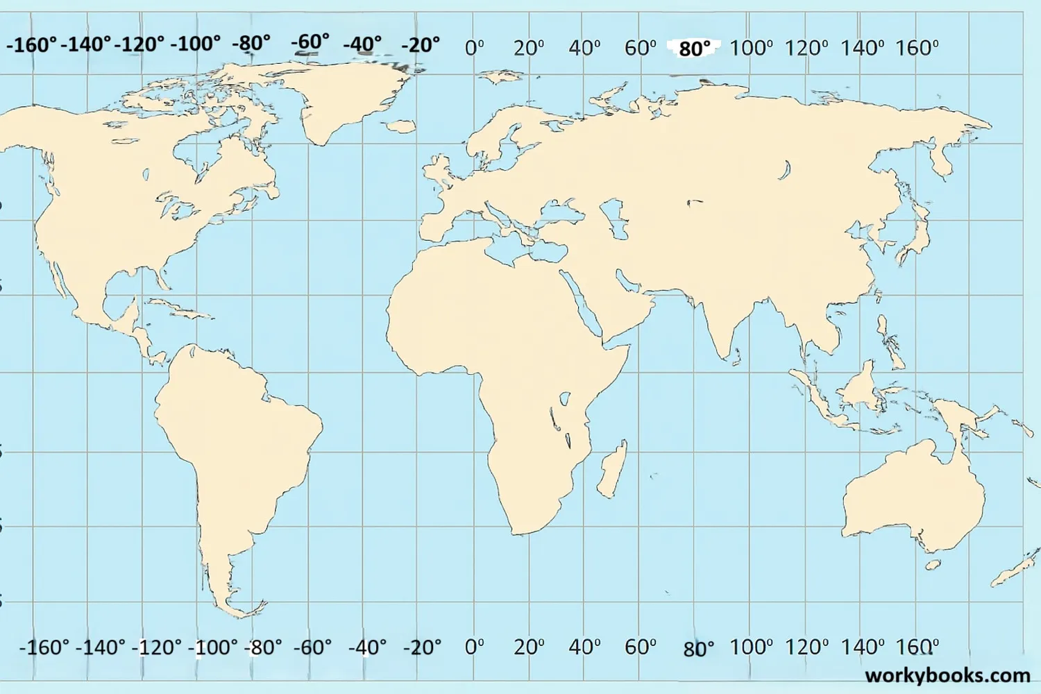 World map with latitude and longitude lines showing GPS coordinates
