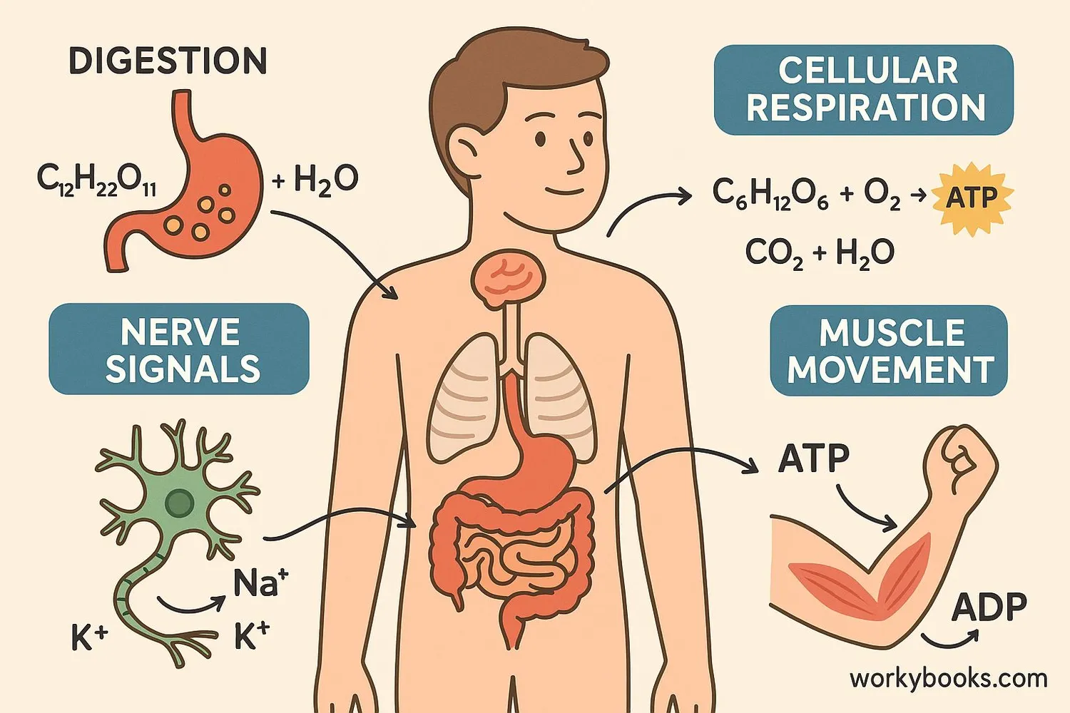 Illustration showing chemical reactions happening inside the human body