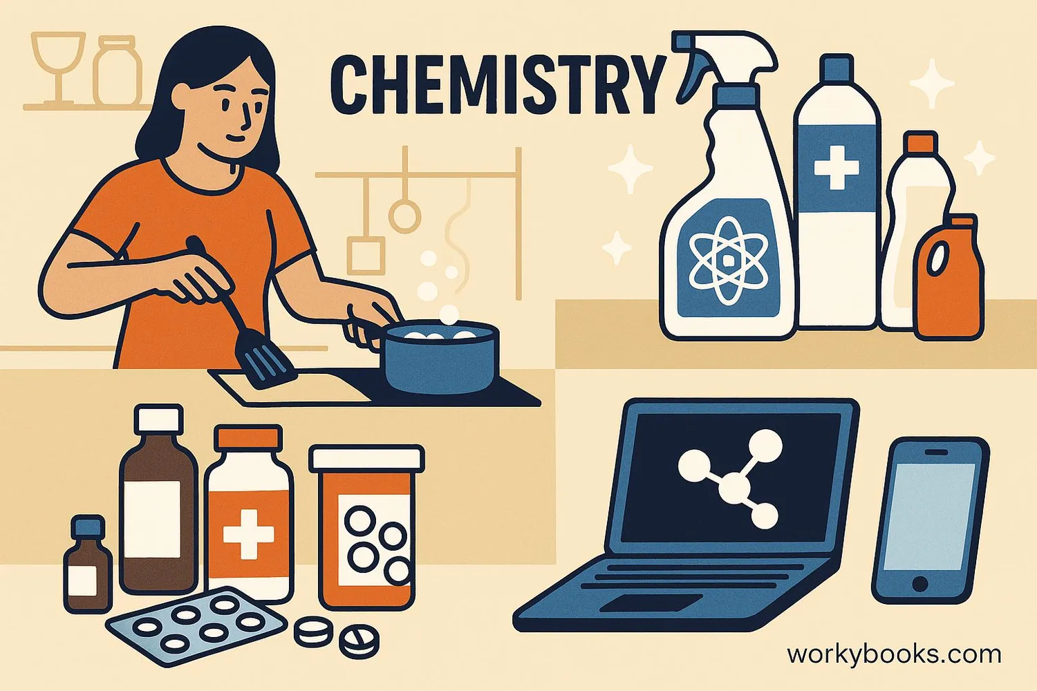 Collage showing chemistry in everyday life