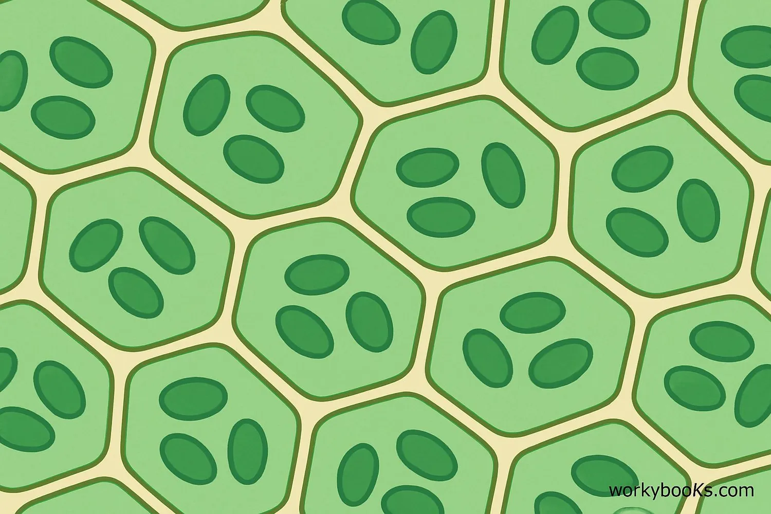 Illustration of plant cells with chloroplasts highlighted
