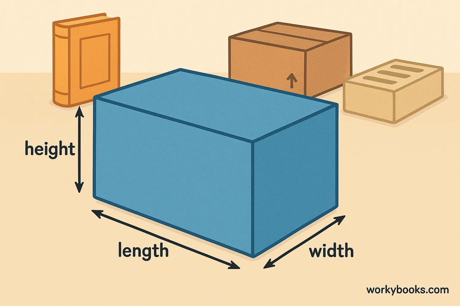 3D cuboid with labeled length, width, and height dimensions