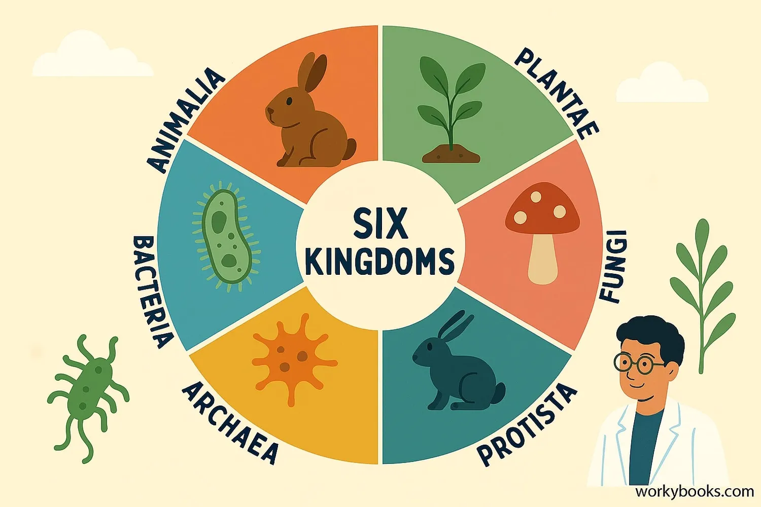 Visual representation of the six kingdoms of life