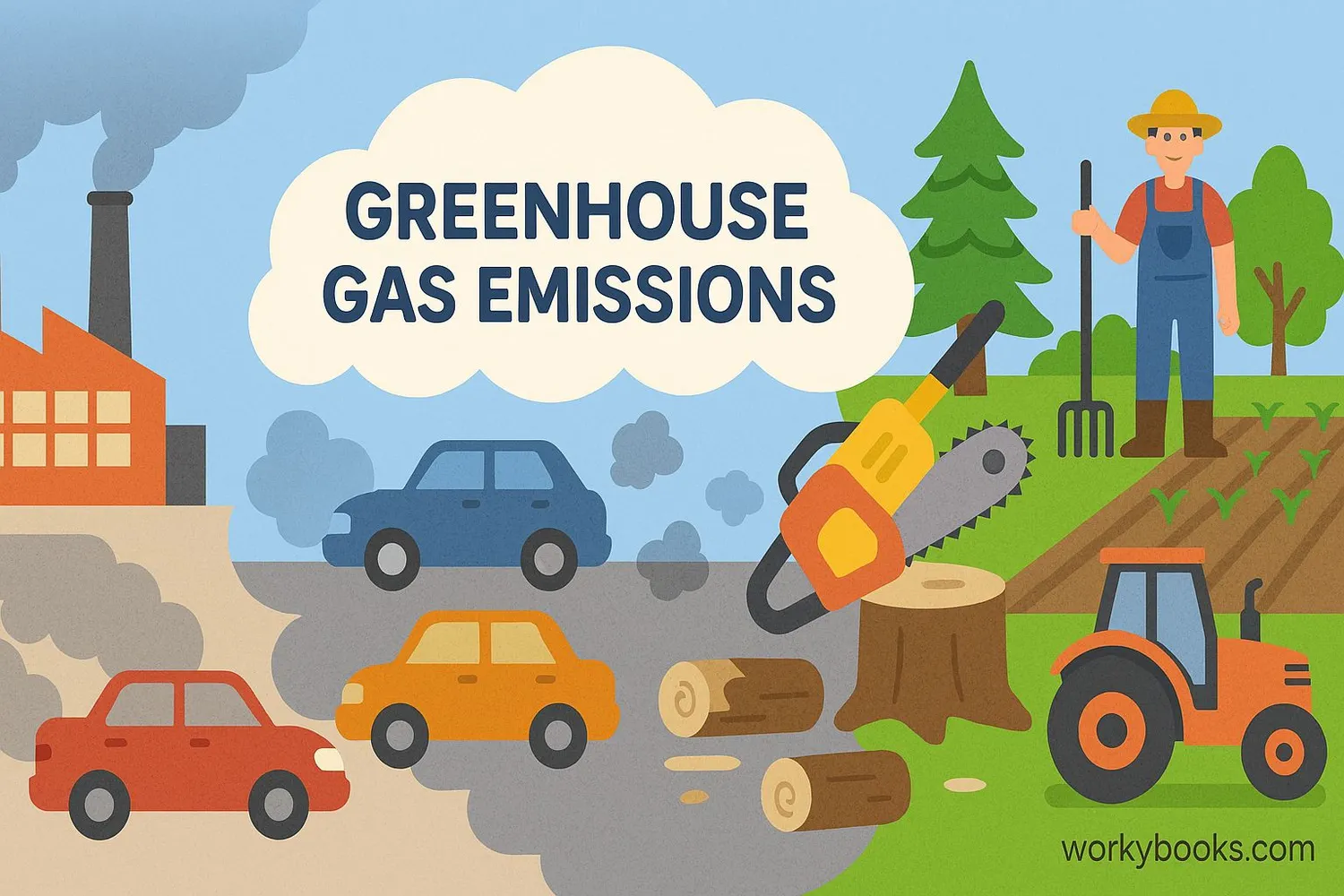 Diagram showing human activities contributing to climate change