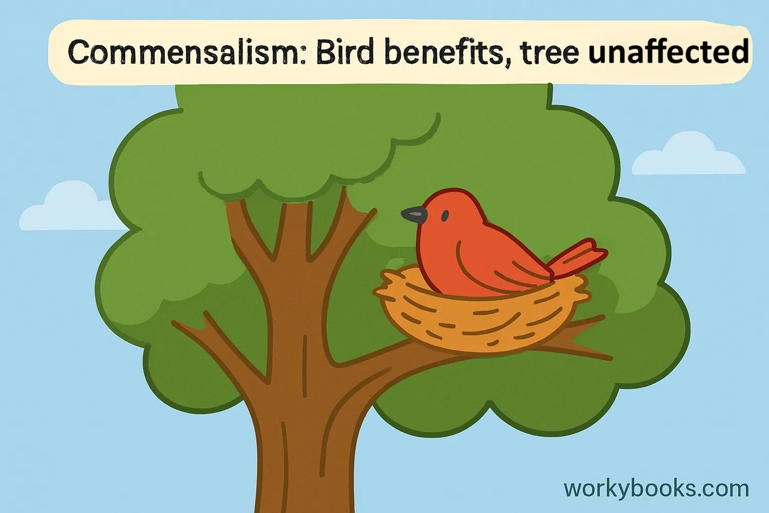 Bird nesting in a tree as an example of commensalism