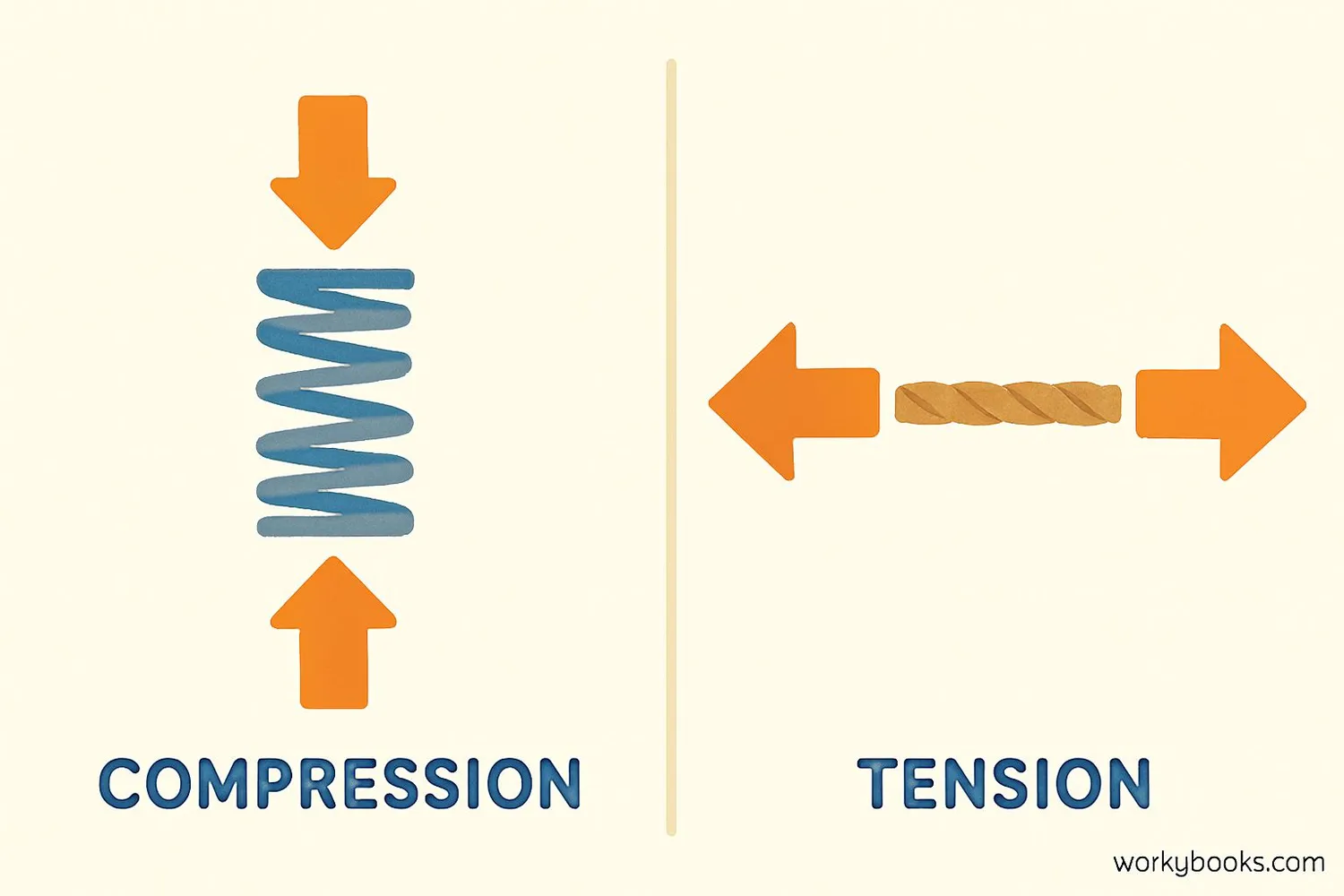 Diagram comparing compression and tension forces