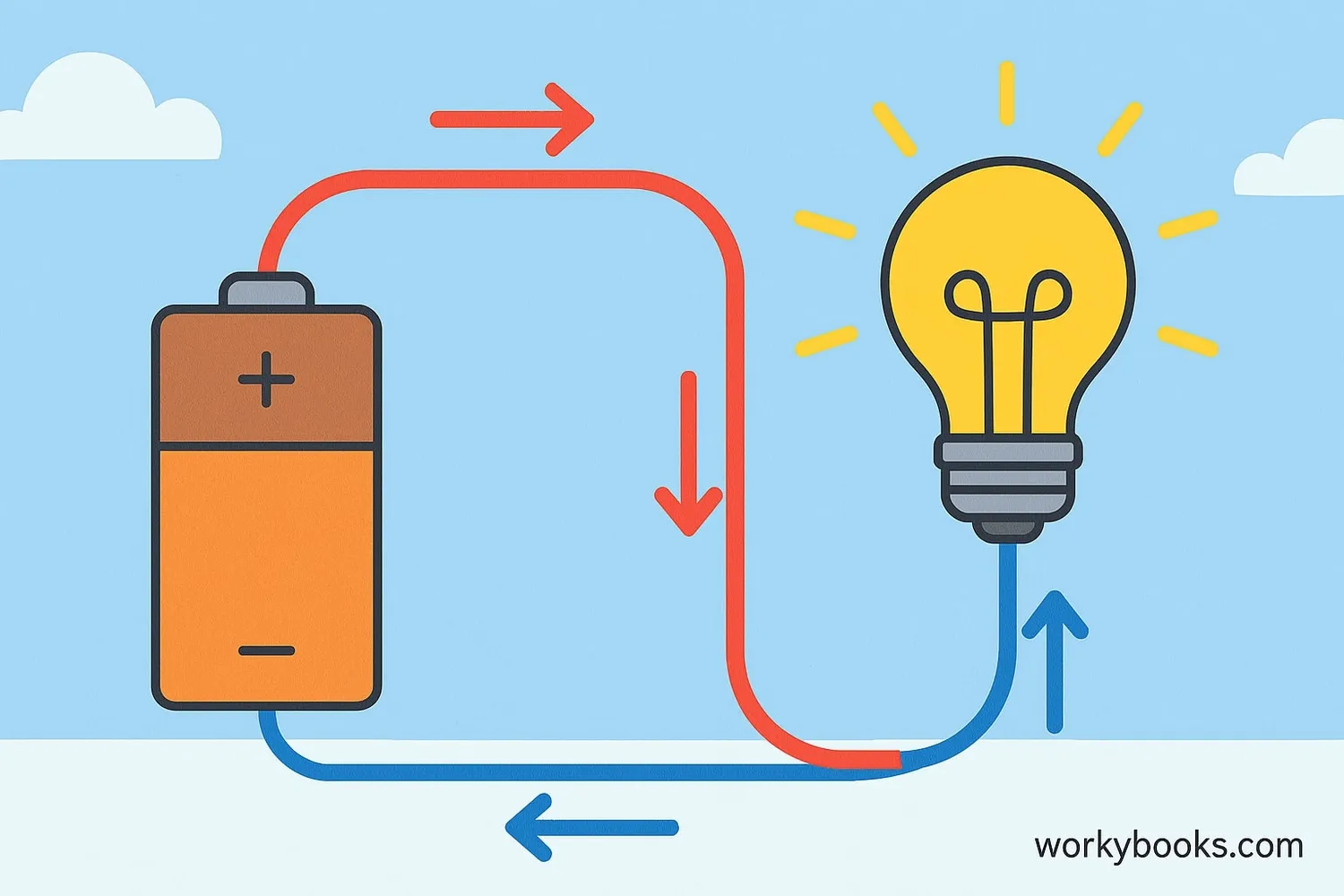 Simple electric circuit with battery and bulb