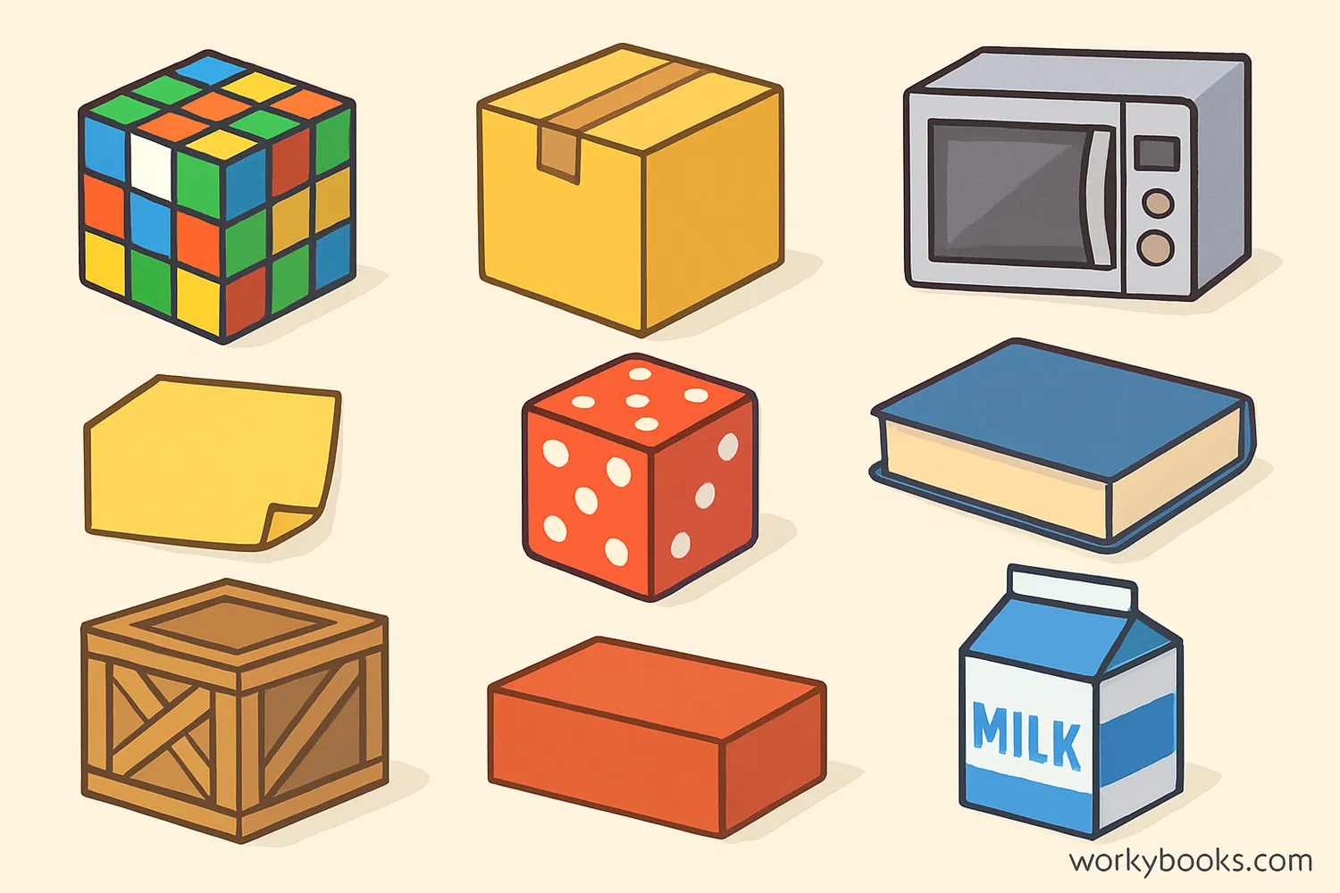 Common objects shaped like cubes and cuboids
